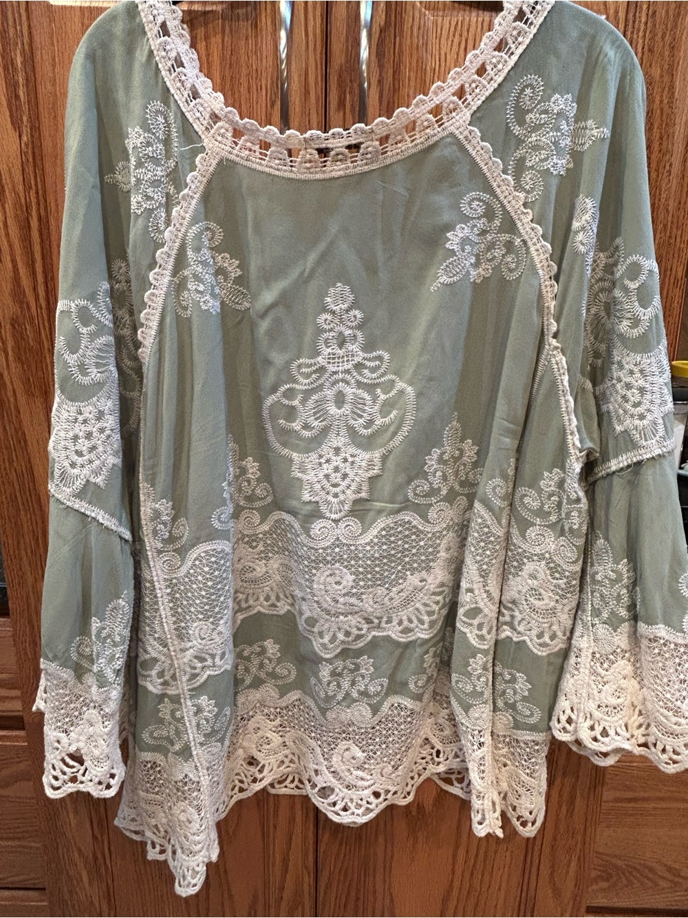 Democracy Sage Green Tunic with White Lace Embroidery - Picture 3 of 6